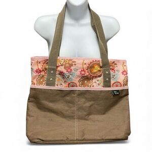 Ellie & Luke Diaper Bag Pink and Khaki Flowers and Hearts